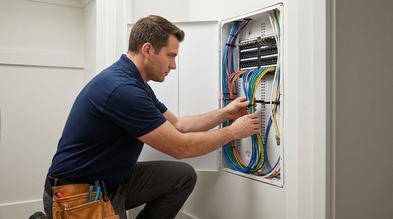 Structured wiring panel installation organized